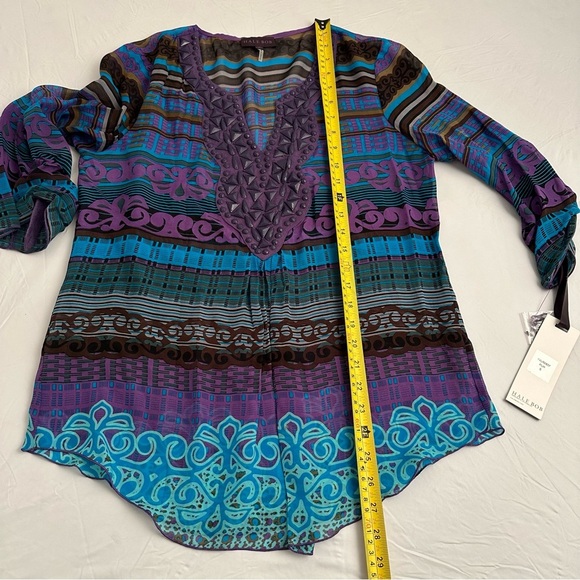 Hale Bob sheer silk purple multicolor bead v-neck top - Picture 8 of 11